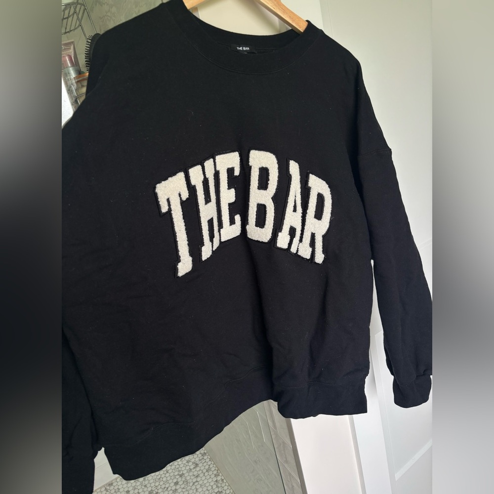 The Bar Black Crewneck Sweater with White Logo